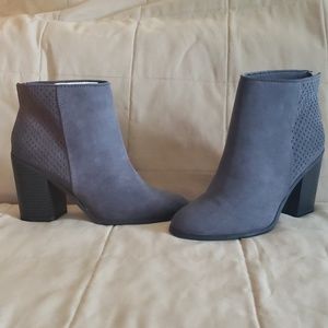Gray suade ankle booties